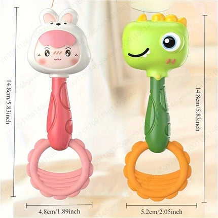 2PCS Baby Rattle Toy with Animal Shapes - Toy for Infants & Toddlers- Hand-Eye Coordination, Safe Non-Toxic Material