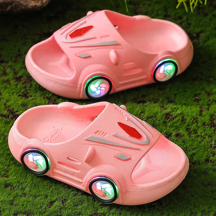 Kids Luminous Slippers Summer Indoor Cartoon Car Girls Shoes Soft Anti-slip Boy Beach Shoes Fashion Outdoor Children LED Slipper