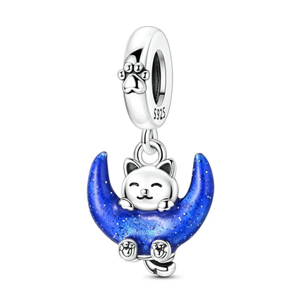 Blue Series 925 Sterling Silver Owl Butterfly Pirate Ship Car Beetle Clogs Charm Fit DIY Bracelet Necklace Fun Matching Gifts