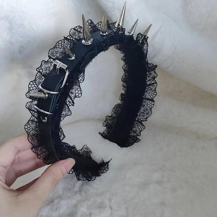 Stylish Goth Punk Headwear for Women Metal Rivet Headband Fashion Hair Band Cosplay Accessory Silver Golden Hair Decoration