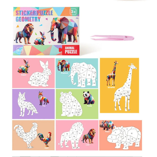 Paper 3D Geometric Sticker Books Educational Toys Montessori DIY Paste Material Kit Cartoon Handmade Animals Sticker Book