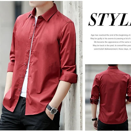 Spring New Men's Classic White Shirt Long Sleeve Plus Size Business Casual Shirt Work Korean Style Slims Smooths Your Silhouette
