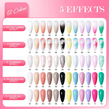 JTING 12colors Pat Pat Ombre Gel Nail Polish Collection 5 Effects Gel Polish