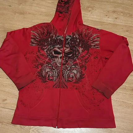 Y2K Harajuku Affliction Hoodie Retro Wing Pattern Printing Oversize Zipper Coat Men Women Hip Hop Personality Casual Sweatshirt