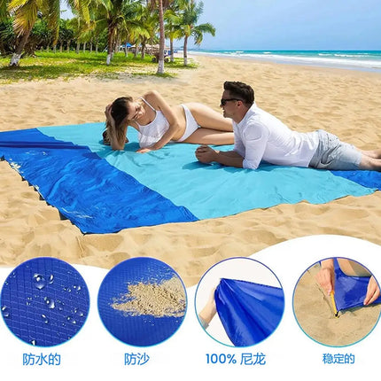 New Three-color Spliced Ground Pad Outdoor Sand Camping Plaid Beach Mat Waterproof Foldable Pocket Picnic Mat 200*210cm