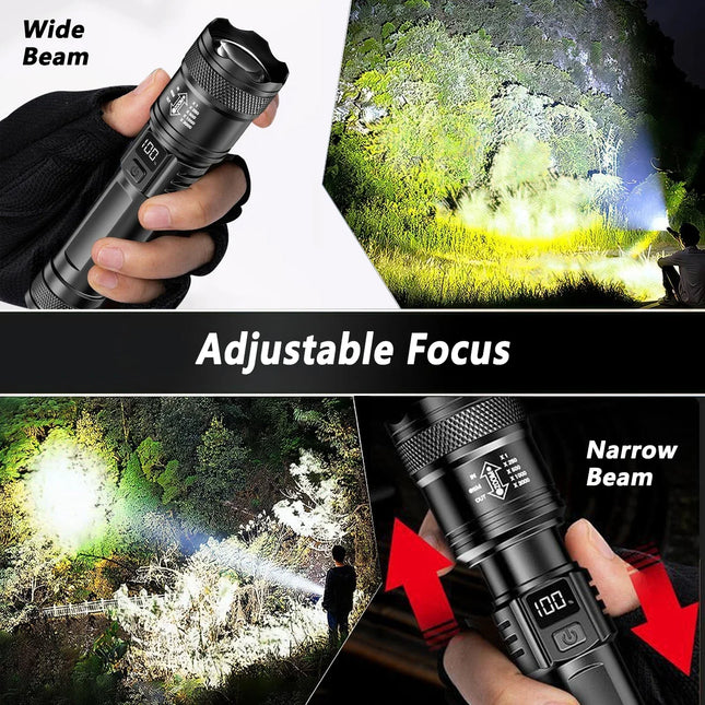 100000LM Super Bright Flashlight Rechargeable LED Torch Long Range Tactical Lamp for Outdoor Waterproof Camping Fishing Lantern