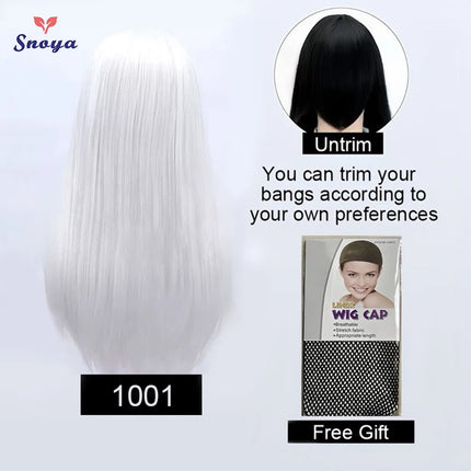 Snoya 60cm synthetic long straight cosplay wig with bangs Heat Resistant hair Anime pink blonde red blue purple women wig
