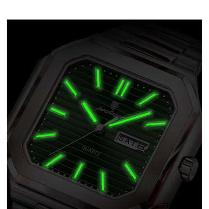 POEDAGAR Luxury Square Male Watch Waterproof Luminous Date Week Quartz Watches For Men Stainless Steel Fashion Men's Clock Reloj
