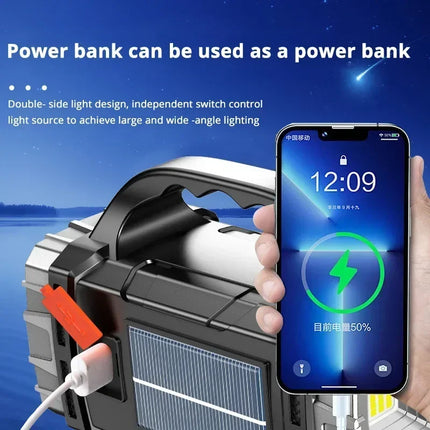 Powerful Handheld Flashlight USB Rechargeable Torch Super Bright Solar COB Floodlight Outdoor Portable Emergency Camping Lamp