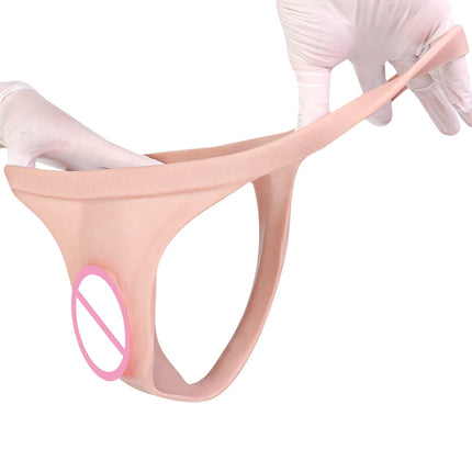 FAAK Silicone Hiding Gaff Thong Briefs Realistic Penetratable vagina Pussy Underwear Panties for Transgender Sex toys for Men