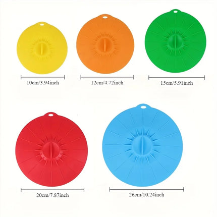 5-Piece Silicone Lids, Heat-Resistant Microwave Splash-Proof Lids, Silicone Pot Lids, Cup Lids, Reusable Silicone Suction Lids for Food Storage, Suitable for Bowls, Cups, Frying Pans, Plates, Pots, Skillets, Stoves, Ovens, Re