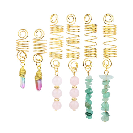 Natural Chip Stone Pendant Hair Accessories For Women Girl Wire Wrapped Hair Twists Spiral Hair Cuff Clips Headwear Dreadlock
