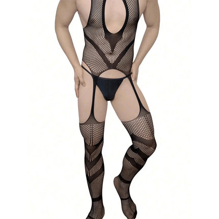 Men's Underwear Body Stockings Man Fishnet Teddy Bodysuits Open Crotch Lingerie Male Erotic Porno Club Nightwear
