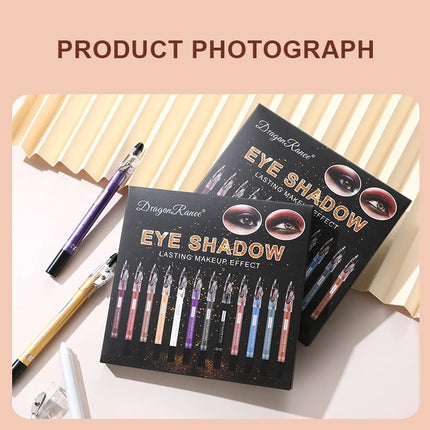 12-Piece Eyeshadow Pen Set, Pearlescent Fine Shimmer, Delicate and Silky, Non-Smudging, Multi-Use, High-Gloss Contouring, One-Swipe Application, Eye-Enhancing, Waterproof, Long-Lasting, Versatile Eyeshadow