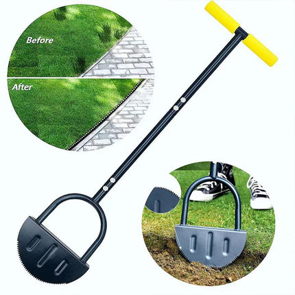 Metal Half-Moon Shovel - A Heavy-Duty Manual Lawn Trimming Tool with an Ergonomic Handle, Suitable for Patios and Gardens.