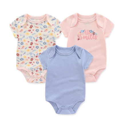 Unisex Cotton Newborn Baby Boy Clothes 3 Pieces Summer 0-12M Cartoon Baby Girl Clothes Print Bodysuits Short Sleeve Bebes