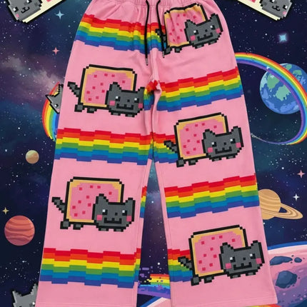 Nyan Cat Sweatpants Y2k Pants Baggy Men Elastic Waist American Streetwear Hip Hop Vintage Joggings Casual Pants Men Clothing