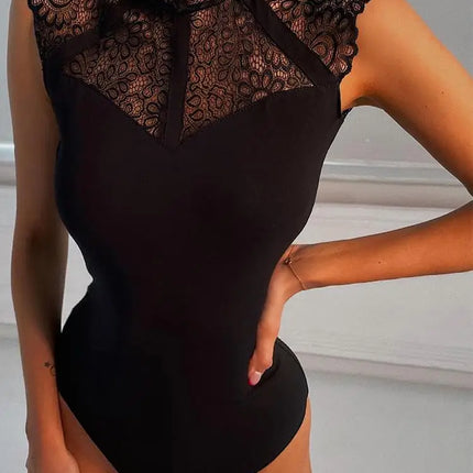 Women Sexy Black Lace Bodysuits Rompers Sleeveless Slinky New Fashion Bodycon Wrap Bodysuit