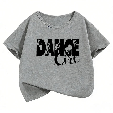Dance Girl Letter Printed T-Shirts Short Sleeve Y2K Kids Children's T-shirt Boys Girls Summer Spring Casual Top Tee Shirt