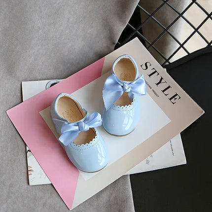 Toddlers Girls Shoes Children's Flats PU Patent Leather Kids Dress Shoes Soft Cute Princess Sweet With Butterfly-knot Bowtie New
