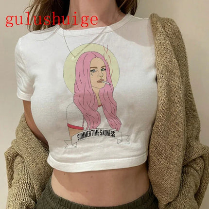 Crop Top Lana Del Rey Ldr Sailing Graphics T Shirt Cropped Harajuku Women Vintage Short-Sleeve T-Shirt Streetwear Female Tshirt