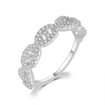 Hip Hop Link Ring for Women Gold Color Micro-inlaid Zircon Stacking Rings Female Jewelry Fashion Punk Accessories Wholesale R720