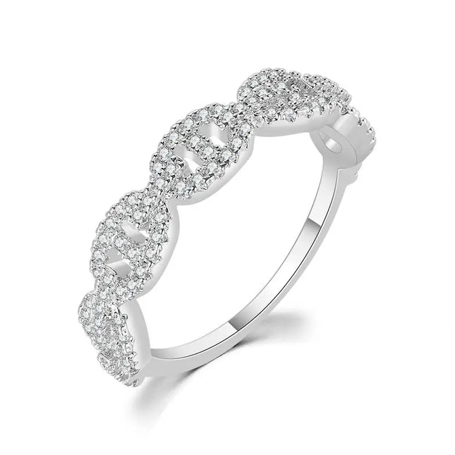 Hip Hop Link Ring for Women, Gold Color Micro-inlaid Zircon Stacking Rings, Female Jewelry, Fashion Punk Accessories Wholesale R720