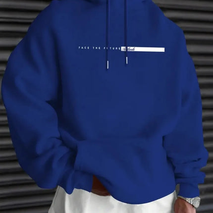 European and American men's autumn minimalist letter stripe print comfortable and soft hooded sweatshirt outdoor sports top