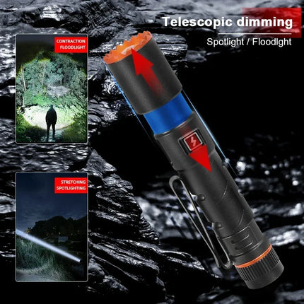 Mini Portable LED Flashlight Built-in Battery Torch With Pen Clip Tail Magnet USB Rechargeable Outdoor Camping Fishing Lantern