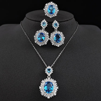 3Pcs/set For Women Girls Party  Elegant Luxury Fashion Crystal Zircon Necklace Earrings Ring Wedding Bride Jewelry Set Gifts