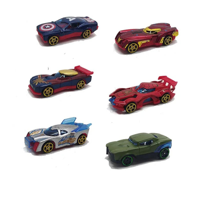 6Pcs/set Marvel Racing Cars Avengers Car Captain America Hulk Ironman Spiderman Venom Action Figures Kids Birthday Gift