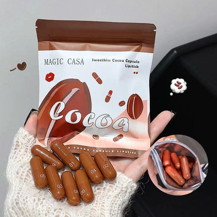 10pcs/set Mini Cocoa Lipsticks Long Lasting Velvet Matte Capsule Lipstick Natural Chocolate Solid Lip Gloss Makeup Cosmetic Gift