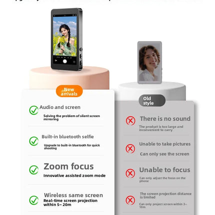 Vlog Selfie Monitor Screen,Wireless 4K/1080p Back Camera Monitor for iPhone & Android, Built-in Speaker for YouTube TikTok Live