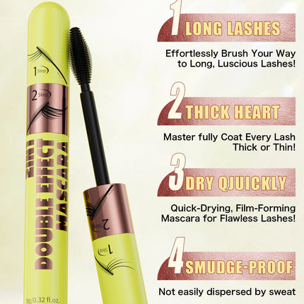 [Dual Brush Heads Brown Mascara] Waterproof Brown Mascara with Dual Brush Heads - Smudge-Proof, Clump-Free for Longer