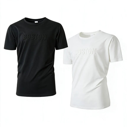 Men Embossed Letter Short Sleeve T Shirt Soft Stretch Regular Fit Versatile Daily Street Vacation Leisure Summer Casual Tops
