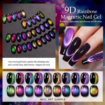 9D Rainbow Cat Magnetic Gel Nail Polish Chameleon Galaxy Effect Magnetic Semi Permanent Soak Off UV Gel Varnish Nail Supplies