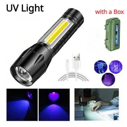 Portable USB Rechargeable Mini UV Flashlight Zoomable Ultraviolet Torch 365nm Pet Detector Violet Waterproof Outdoor Flashlights