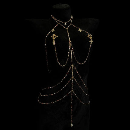 Rhinestone Sexy Chain Nipple Clamps One-Piece Body Chain Luxury Collar Includes Anal Plug and Vaginal Clamps BDSM Training Sexy