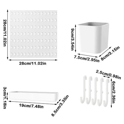 Wall-Mounted Storage Board with Hooks DIY Pegboard Space-Saving Storage Organizer Board for Kitchen Bedroom Bathroom Study Room