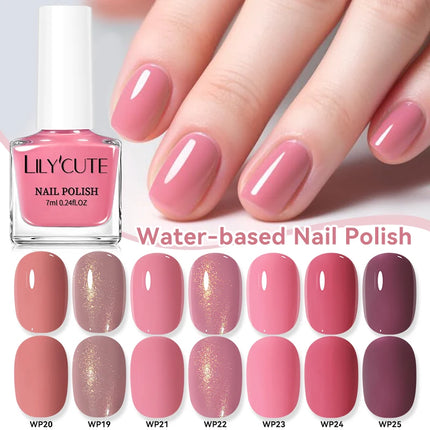 LILYCUTE 7ml Water-Based Nail Polish Pink Gittler Color Long Lasting Quick Drying No Need of Lamp to Cure Nail Supplies For Nail
