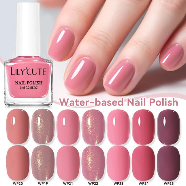 LILYCUTE 7ml Water-Based Nail Polish Pink Gittler Color Long Lasting Quick Drying No Need of Lamp to Cure Nail Supplies For Nail