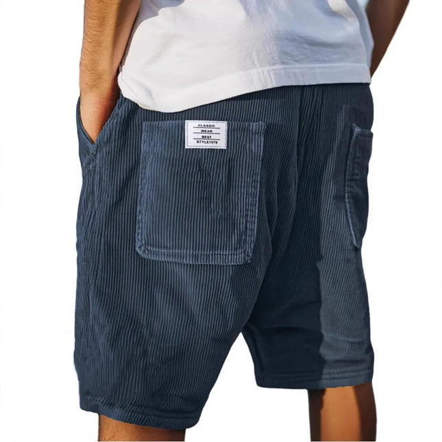 2025 Summer New Solid-Color Lace-Up Sport Pants, Corduroy Fashion Shorts, Men's Casual Sport Shorts with Label Letters