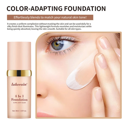 Foundation 4 in 1 - Medium Spectrum with SPF 30+, Longwearing & Waterproof Hydrating Color Changing Foundation Women Cosmetics