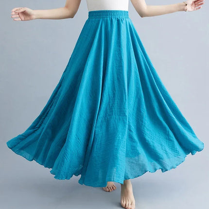 Fashion Solid Cotton Linen Women Skirts Maxi Elegant Harajuku Saia Casual Loose Long Skirt Ladies Clothes Faldas Ropa Mujer