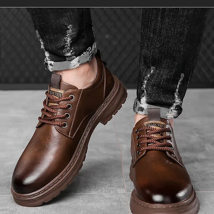 Men's Casual Leather Shoes Designer Trendy All-match Platform Shoes  Men's Business Breathable Leather Shoes shoe