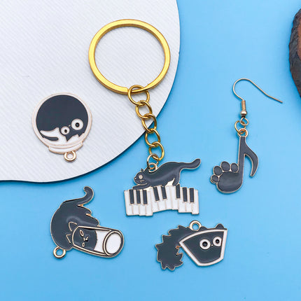 10pcs/Lot Music Cartoon Cute Black Cat Charms Cartoon Enamel  Pendants For DIY Jewelry Making Handmade Decoration Accessories