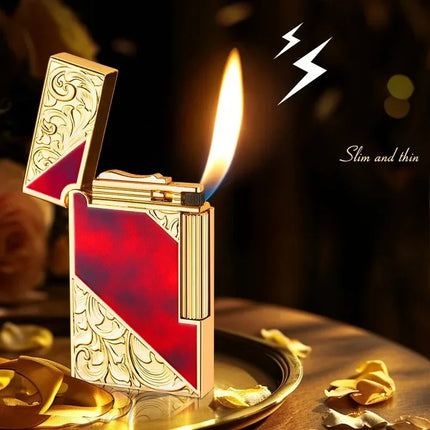 Steel Tone Grinding Wheel Open Flame Gas Lighter Side Slide Oblique Fire Metal Torch Lighter Cigarette Gift Men Gadget Birthday