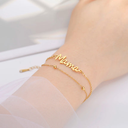 Skyrim Stainless Steel Gold Color Mama Letter Beads Charm Bracelet Red Rope Bracelets Women Waterproof Jewelry Mother's Day Gift