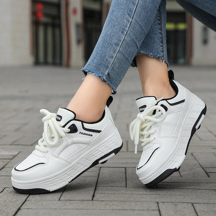 Children's Roller Skates Four-Wheel Wear-Resistant Fashion Leather Breathable Sports Entertainment Wheel Shoes for Kids