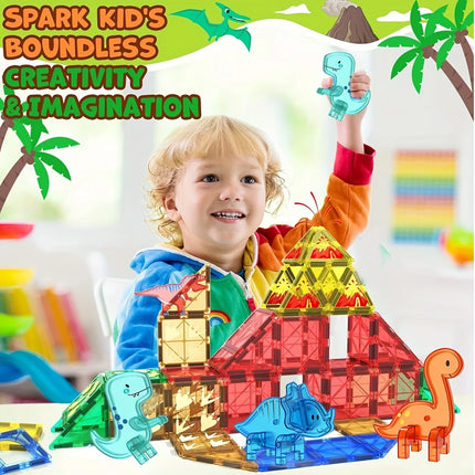 Magnetic building blocks with magnetic pieces, featuring animal designs. Suitable for children as architects. Ideal gift for boy
